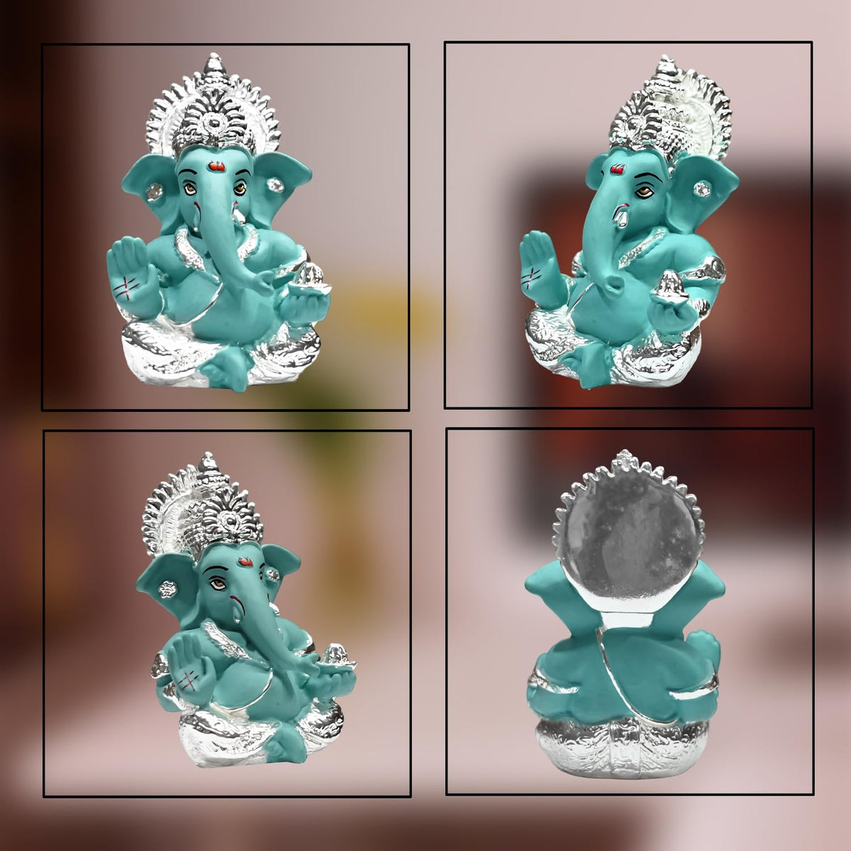 DIVINITI 999 Silver Plated Ganesha Idol for Home Decor Puja |Ganesh Idol for Home Decor Ganpati for Gift 3.5 inches |Ganesh Statue Gift for Office Desk Puja Room Figurine (8.89 x 5.08 cm) (Blue)