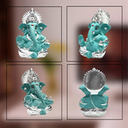 DIVINITI 999 Silver Plated Ganesha Idol for Home Decor Puja |Ganesh Idol for Home Decor Ganpati for Gift 3.5 inches |Ganesh Statue Gift for Office Desk Puja Room Figurine (8.89 x 5.08 cm) (Blue)