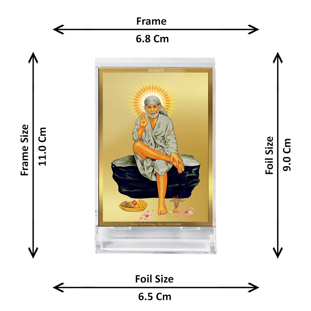 DIVINITI 24K Gold Plated Religious Car Dashboard Frame | Premium God Idol Frame for Car, Home Mandir & Office Table | Spiritual Gift, Decorative Showpiece | Shirdi Sai Baba