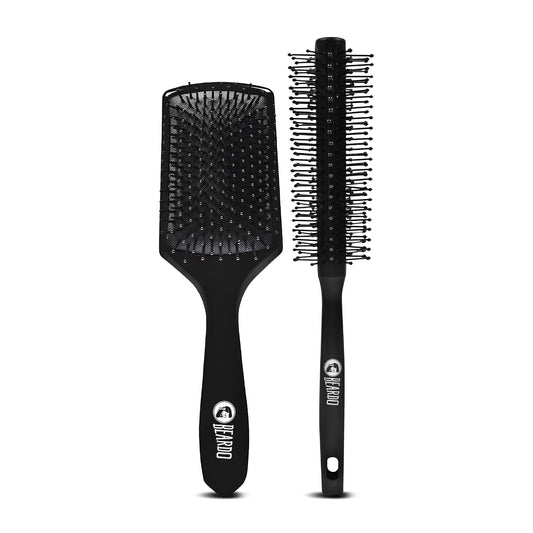 Beardo Detangling Hair Brush & Roller Hair Brush (Set of 2) | Detangling curls, smoothening, frizz control, shine, paddle hair brush for men | Smoothening & Volumizing comb for Men | Men Accessorie | For All Hair Types