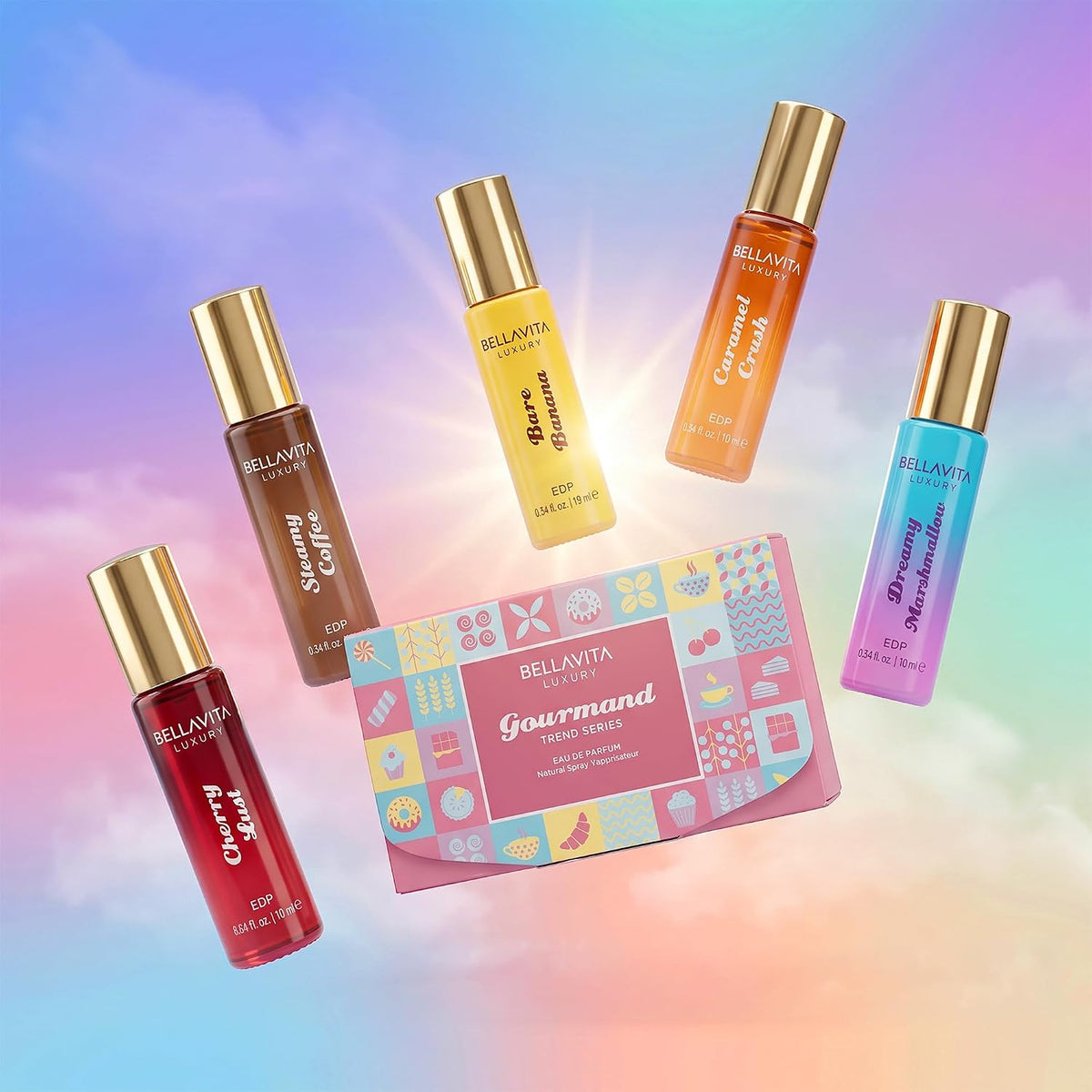 BELLAVITA Gourmand Trend Series | Sweet & Dessert Pocket Fragrances (5 x 10 ml) Eau de Parfum - 50 ml (For Men & Women)