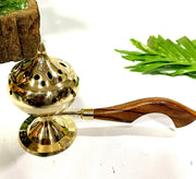 DSH Charcoal Incense Burner, Loban Burner with Handle, Dhoop Dhuni Burner Sambrani Dhoop, Resin & Home (Medium), Gold (LBN-05)(Round)