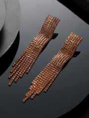 Priyaasi Black Block Tasselled Studded Rose Gold-Plated Drop Earrings