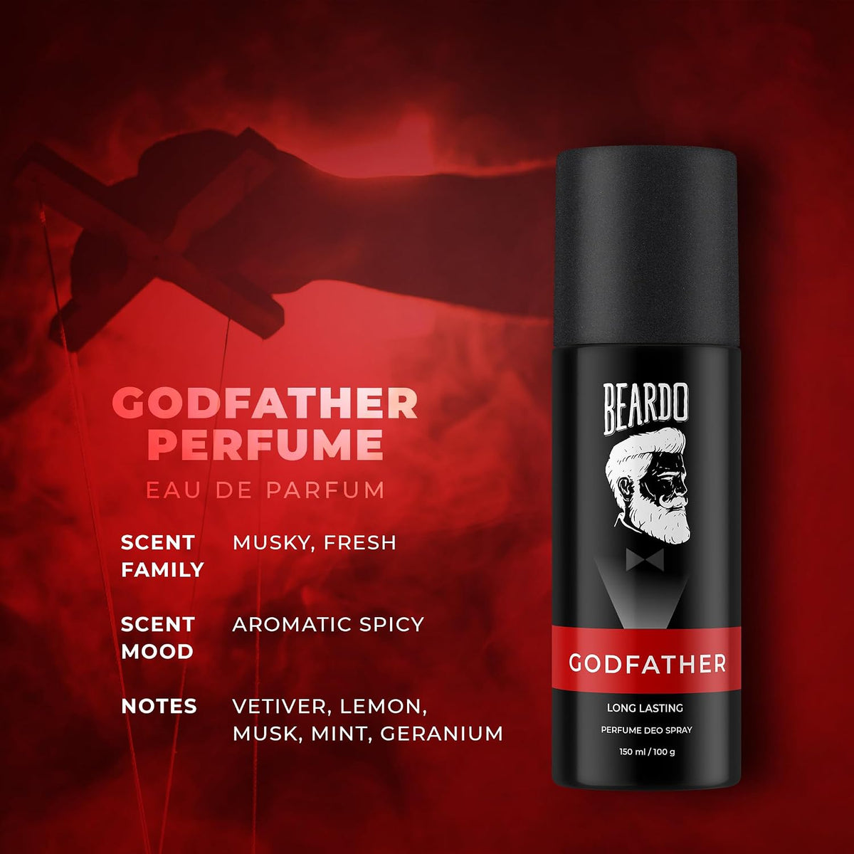 BEARDO Godfather Perfume For Men, 50 Ml + Body Spray Deo 150 Ml | Premium, Strong & Long Lasting Fragrance | Woody Spicy Deodrant For Husband And Boyfriend | Christmas Gift For Friends | Gift For Men