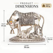 KridayKraft Kamdhenu Cow & Calf with Bal Gopal Krishna Metal Statue Vastu Idol for Good Luck, Wealth & Prosperity, Feng Shui Showpiece for Home, Office & Housewarming Gift (Silver)