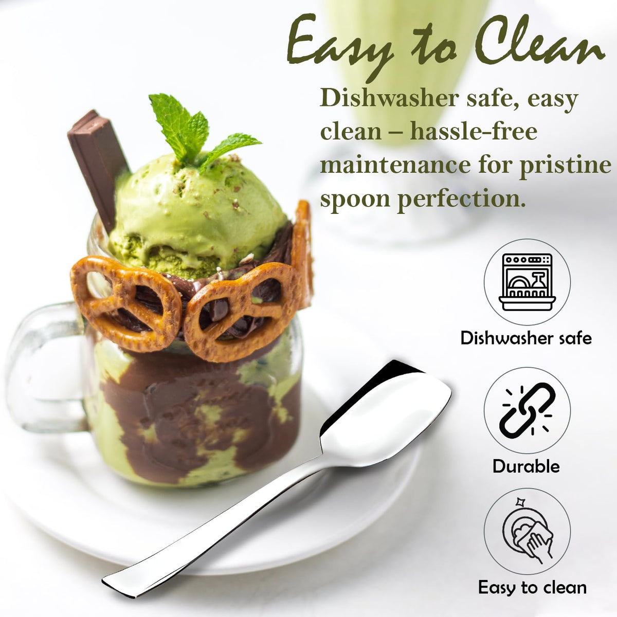 Parage Stainless Steel Set of 12 Ice Cream Spoons, Silverware Spoon Set, Dinner Spoon Length 13.5cm, Food Grade Silverware for Home & Kitchen, Durable Stylish, 12 Silver Spoons