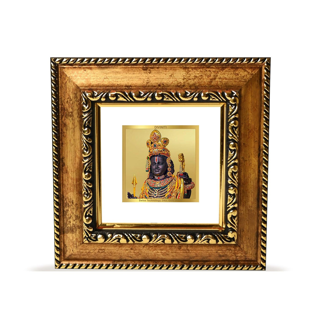 DIVINITI 24K Gold Plated Ram Lalla Photo Frame For Home Decor, Table Tops & Puja Room | DG Frame 113 Size 1A with 24K Gold Plated Foil | Ram Mandir For Puja & Gift (10 X 10 CM)