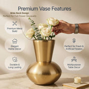 DSH Luxury Gold Designer Flower Vase Contemporary Metal Vase (8X10 in) Elegant Home Décor Accent for Living Room, Dining Table & Office.