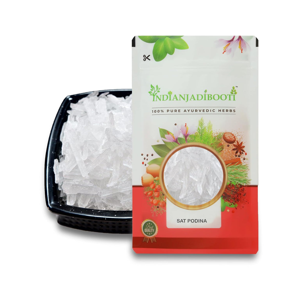 IndianJadiBooti Sat Podina (Menthol Crystals) | 100% Pure Peppermint Camphor | Natural Decongestant for Steam Inhalation, DIY Balms & Sauna | Cooling Agent | 200g (Pack of 2 x 100g)