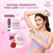 Yardley London English Rose Underarm Deodorant Roll On | With Licorirce Extract & Floral Extracts | Smooth & Eventoned Underarms | 48 H Long Lasting Floral Scent| 0% Alcohol & Dermat Approved | For Women | 50ml
