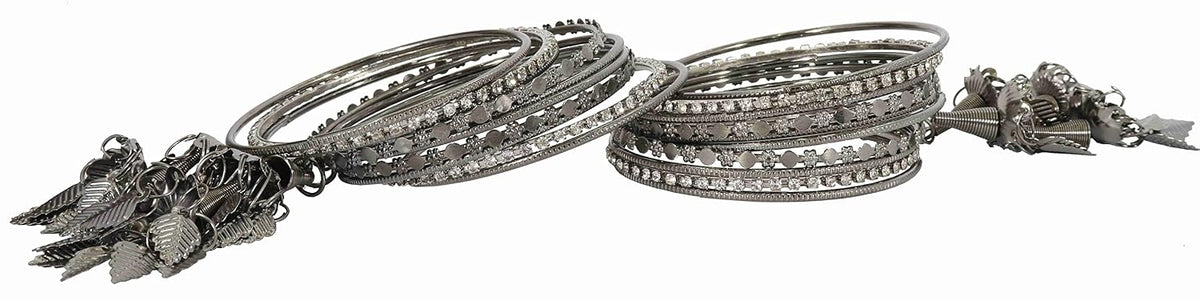 NMII Metal with Zircon Gemstone Studded Glossy Finished Chilai Latkan Bangle Set For Women and Girls
