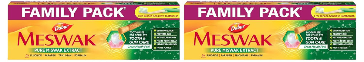 Dabur Meswak Complete Oral Care Toothpaste - 300g | Complete Oral & Gum Care Toothpaste | Contains Pure & Rare Miswak extract | No added Fluoride, Paraben, Triclosan & Formalin (Pack of 2)