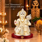 DIVINITI Premium Lord Hanuman Idol with Silver-Tone Finish & Gold Accents | Bajrangbali Idol with Gada, Ram Blessing Hand, Stable Base & Premium Gift Box | Home, Mandir & Gifting | 8.5 x 6.5 cm