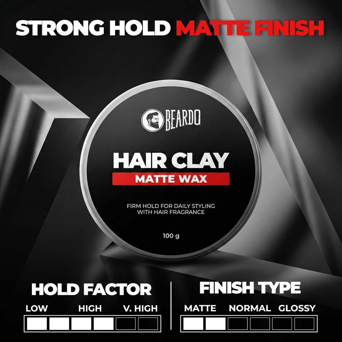 Beardo Hair Clay Wax for Men, 100 gm | Hair Clay for men | Styling Wax | Volumizing | Strong Hold | Restylable |Matte Finish | Easy to Wash Off | Texture Clay for Men