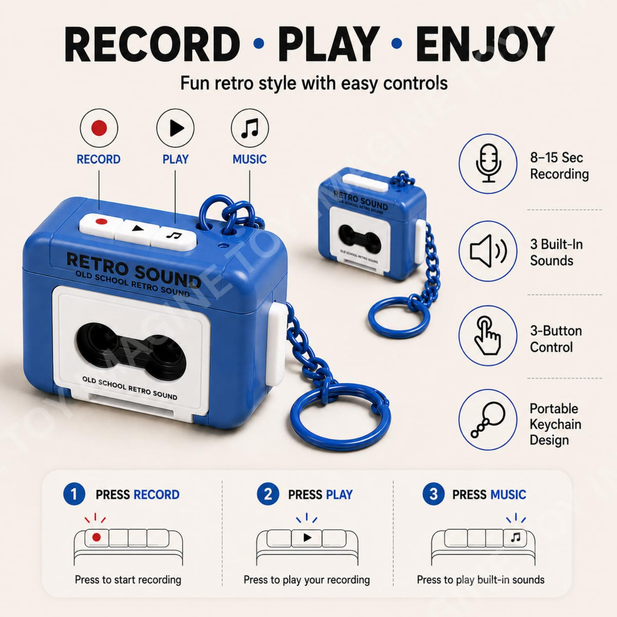 Toy Imagine Retro Cassette Tape Keychain, Pack of 2