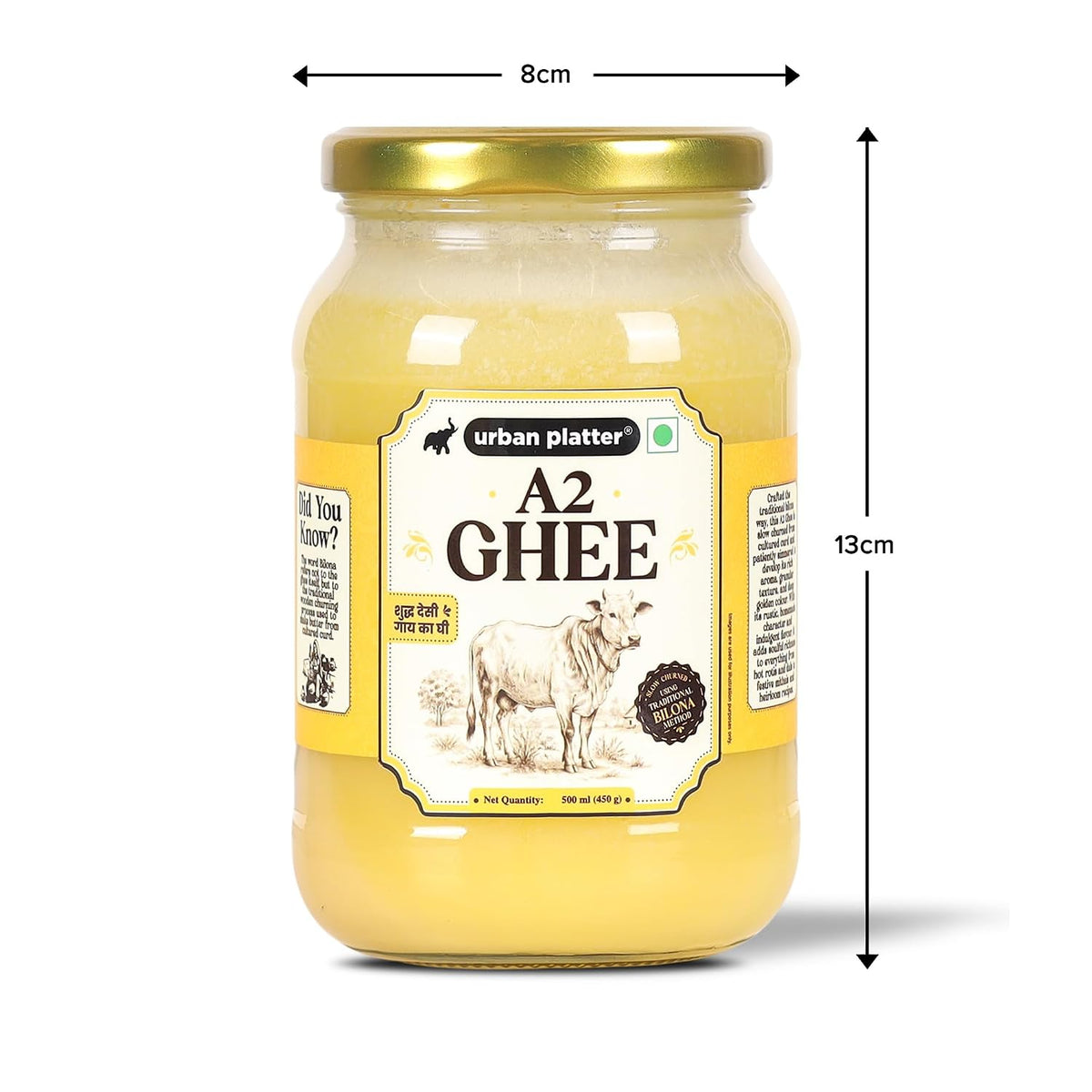Urban Platter A2 Bilona Cow Ghee, 500ml (Traditional Curd-Churned Desi Ghee | Made from A2 Cow Milk | Pure Ghee for Cooking, Tadka & Daily Meals)