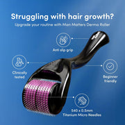 Man Matters Derma Roller With Disinfectant | 540 Micro 0.5mm Titanium Alloy Needles | Reduces Hair Fall & Stimulates Hair Follicles | Easy to use | Safe and Effective