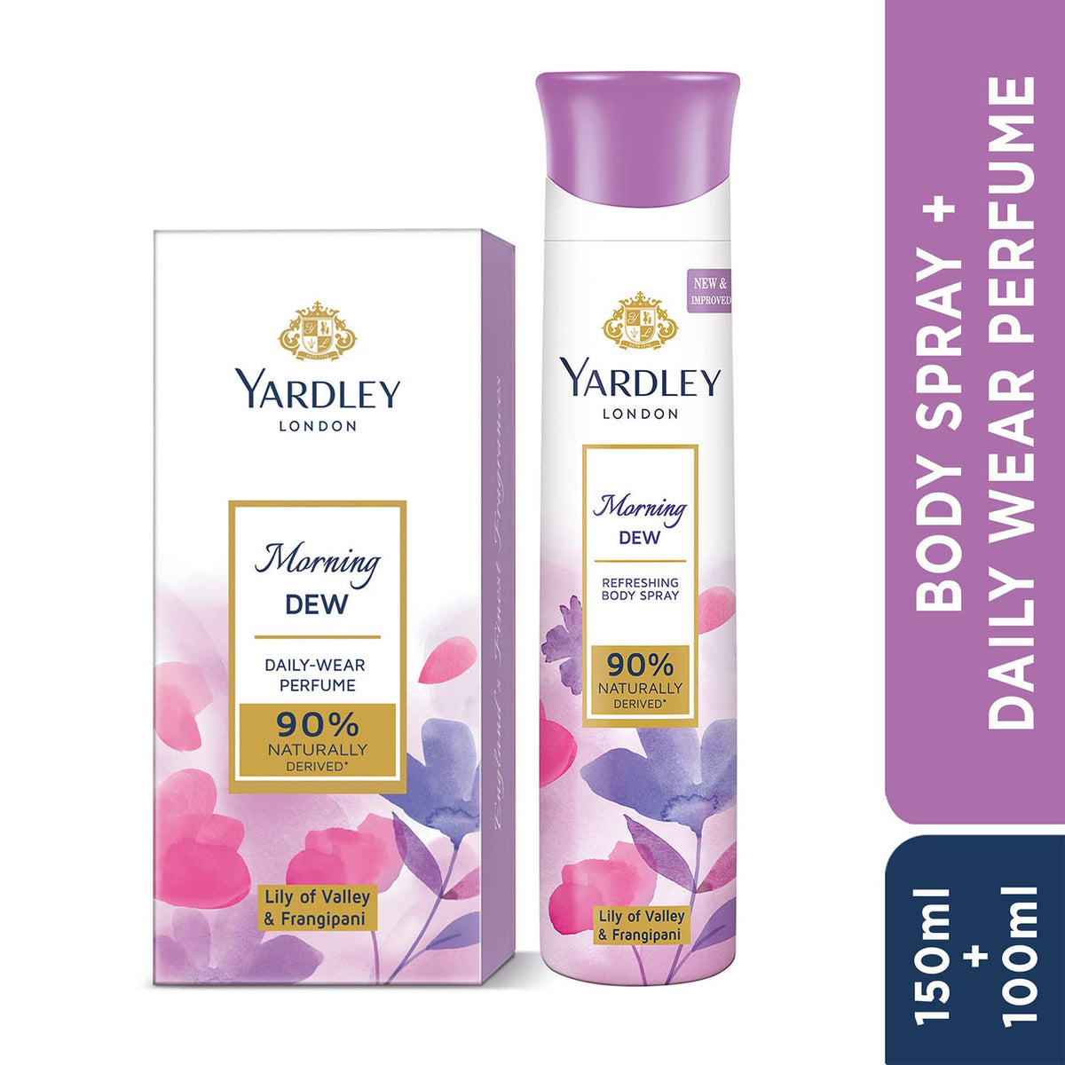 Yardley London Morning Dew Spray Perfume For Women, 100Ml & Morning Dew Refreshing Deo For Women, 150Ml