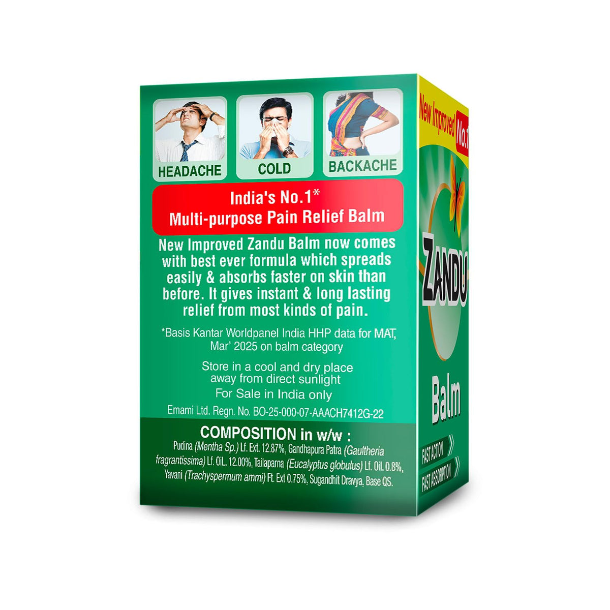 Zandu Balm - 10 ml, For instant pain relief from cold, headache & body