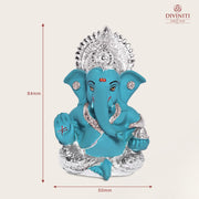 DIVINITI 999 Silver Plated Resin Lord Ganesha Idol for Car Dashboard, Tabletop|Ganesh Statue for Good Luck and Success|Ganpati Murti for Home Decor Mandir, Office Desk Puja Gift Teal (8.4x4.2cm)