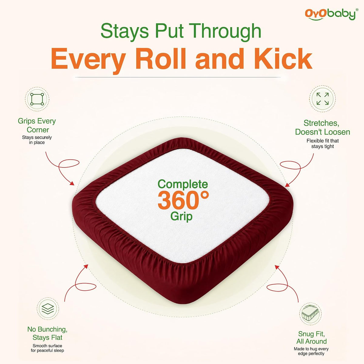 OYO BABY Double Bed Mattress Protector | Waterproof TPU Layer with Cotton Feel Terry Fabric | Breathable & Noiseless Fitted Mattress Cover | Baby, Kids & Family Use | 72 x 72 Inch (6 x 6 Ft) - Maroon