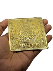 RUDRADIVINE Ashtadhatu Original Brass Yantra Golden Religious Spiritual Yantra 3 x 3 Inch | Vastu Home Office Car Puja Decor