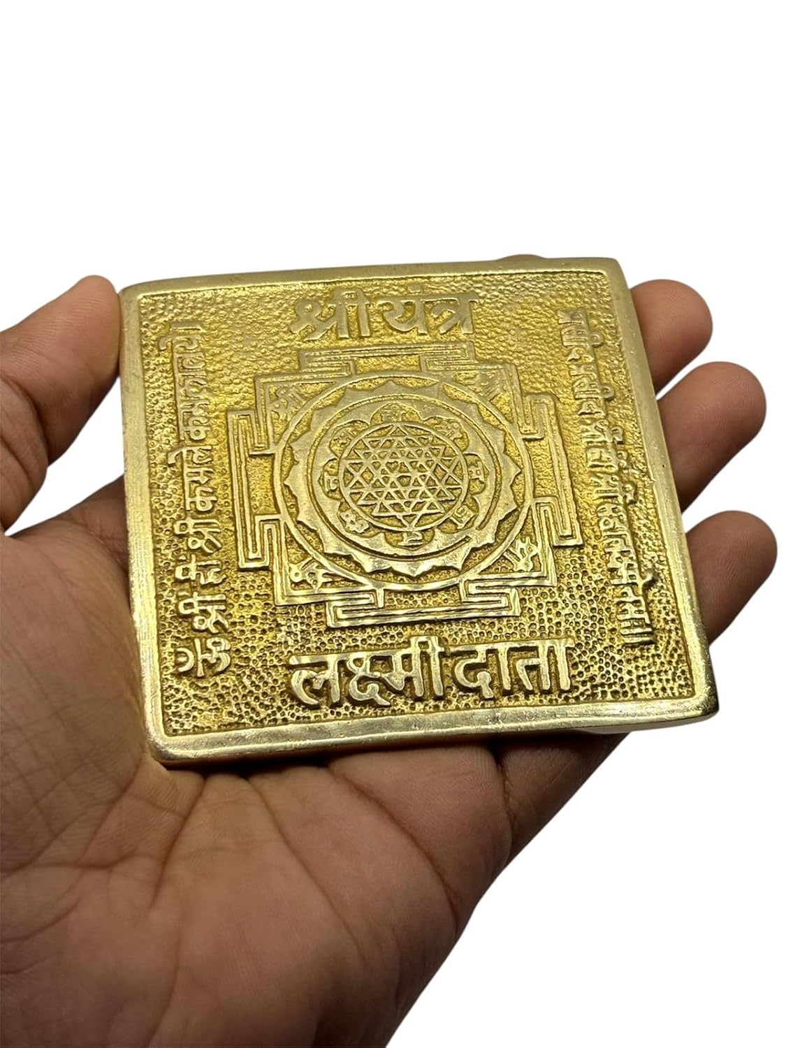 RUDRADIVINE Ashtadhatu Original Brass Yantra Golden Religious Spiritual Yantra 3 x 3 Inch | Vastu Home Office Car Puja Decor