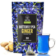 BLUE TEA - Butterfly Pea Flower Ginger Tea - 30 Tea Bags - Plant Based | Aparajita - Shankhpushpi | Flower Based - Herbal Tea - Caffeine Free - Detox Tea - Non Bitter | Premium Zipper Pack