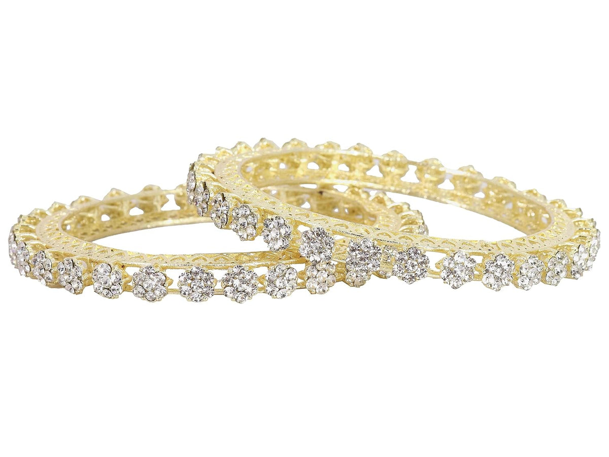 NMII Premium Gold Plated Metal American Diamond Bangles Set For Women & Girls | Pacheli Kada For Women | Traditional Golden Bangles Kada For Wedding, Party, Occasion Jewellery- Set of 2