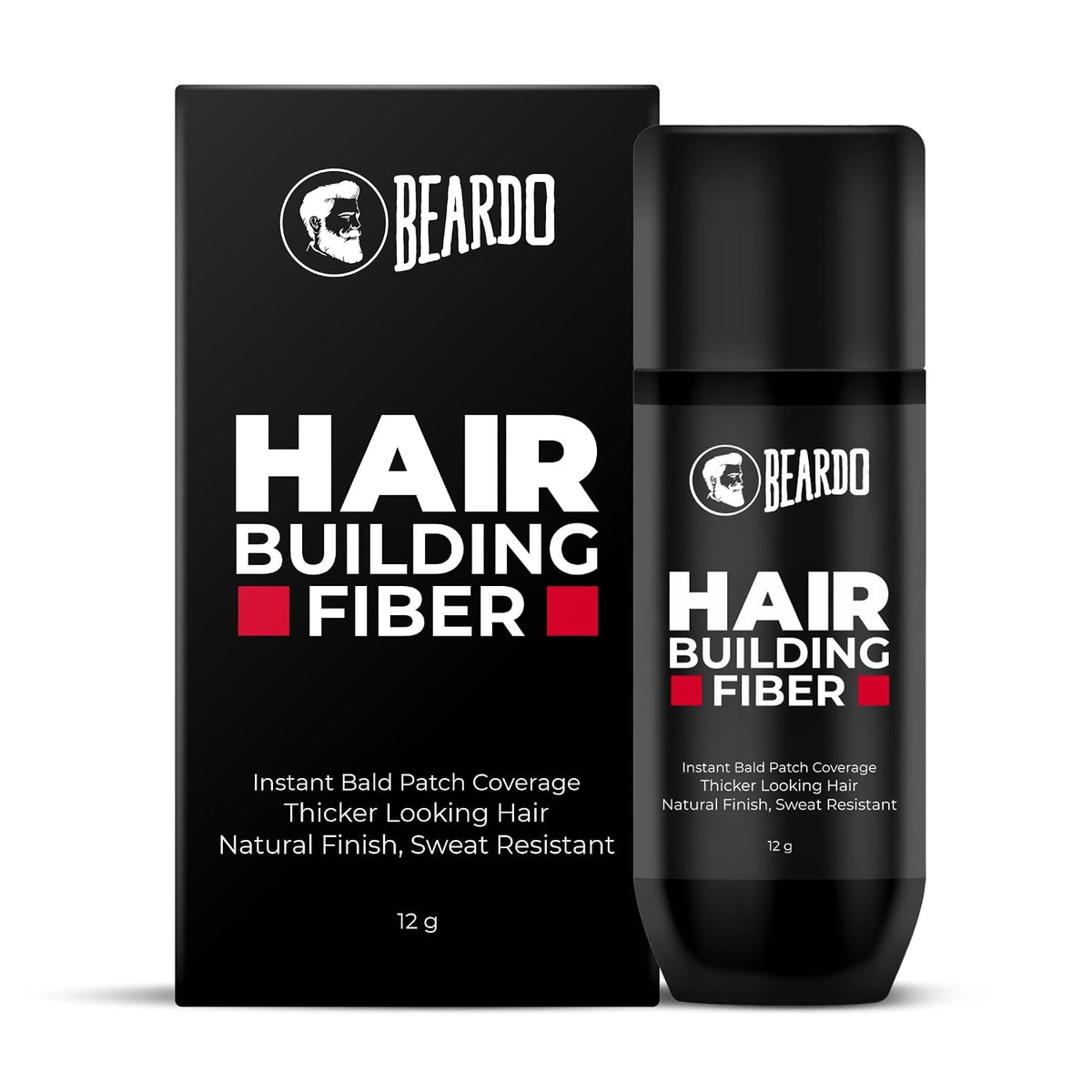 Beardo Hair Building Fiber for Men (12g) | Instant Hair Thickening & Bald Spot Coverage | Natural Salts & Iron Oxides | Sweat, Wind & Rain Resistant | Hyper-realistic hair-like texture | Black