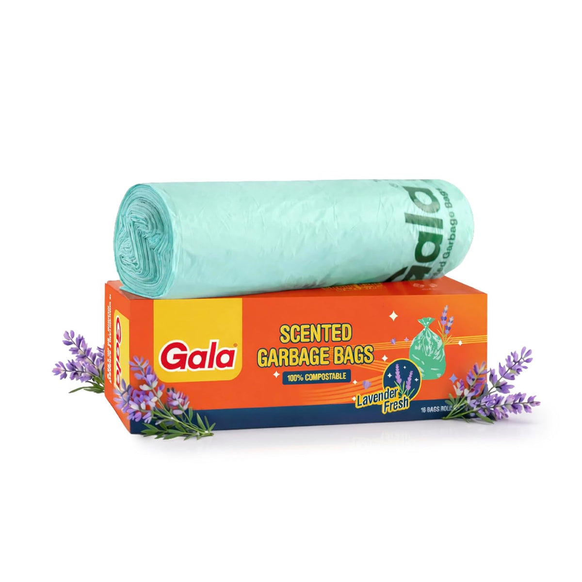 Gala Scented Compostable Garbage Bags, Medium Size, 15 Bags, Heavy Duty Dustbin Trash Bags, Lavender Fragrance, For Dry & Wet Waste, Kitchen, Home & Office Use