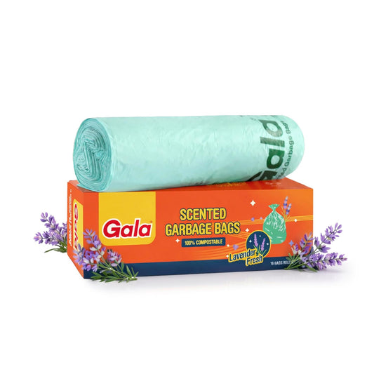 Gala Scented Compostable Garbage Bags, Medium Size, 15 Bags, Heavy Duty Dustbin Trash Bags, Lavender Fragrance, For Dry & Wet Waste, Kitchen, Home & Office Use