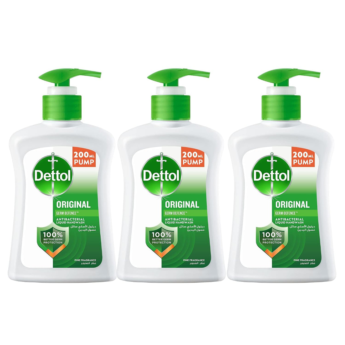 Dettol Liquid Handwash Dispenser Bottle Pump (Pack of 3 - 200ml each)- Original Hand Wash | Germ Defence Formula | 10x Better Germ Protection