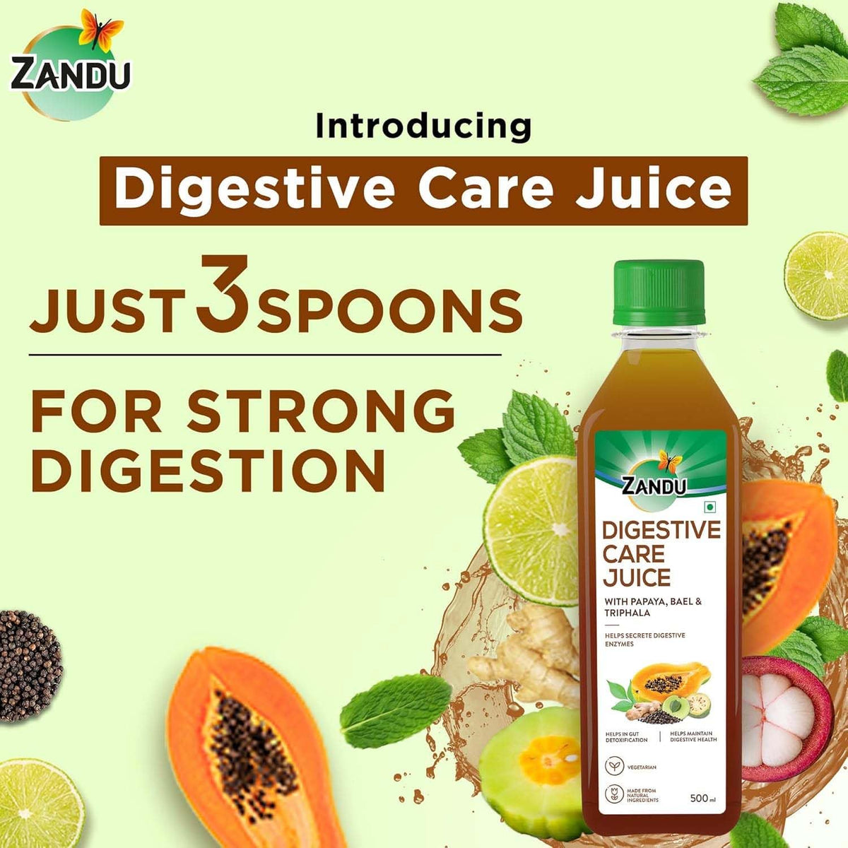 Zandu Digestive Care Juice, 1000 ml, Enriched with Papaya, Triphala & Bael to improve Gut Health, Relieves Gas, Boosts Appetite, Scientifically Tested