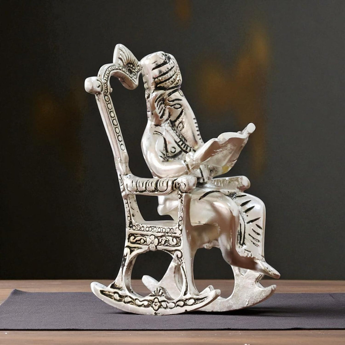 KridayKraft Metal Chair Ganesh ganpati Idol with Reading Ramayan Home Decoration and Gifts for Your Love Once