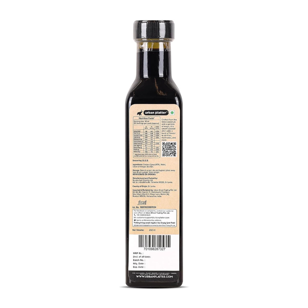 Urban Platter Coconut Aminos, 250ml (Umami Seasoning Sauce, Soy-Free, Gluten-Free, Perfect for Dipping Asian appetizers, for dressings and More)