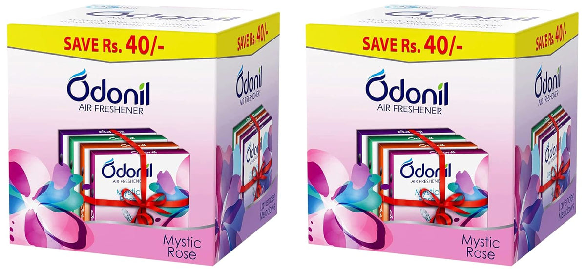 Odonil Bathroom Air Freshner Blocks Mixed Fragrances - 192g (48g*4) | Mixed Fragrances: Jasmine, Lavender, Orchid, Rose| Long Lasting Fragrance | Lasts upto 30 days (Pack of 2)