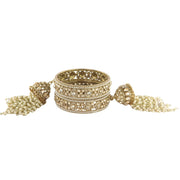 NMII Premium Alloy Latkan Kada Set Studded With Beads & Zircon Gemstone For Women & Girls | Traditional Pearls Kada Set | Kalira Bangles For Bridal | Dulhan Chudi Set For Wedding & Partys - Set Of 2