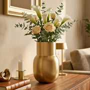 DSH Gold Flower Vase Modern Metal Flower Pot (6.5X11 Inch) for Home Décor Elegant Decorative Vase for Living Room, Office & Table Centerpiece