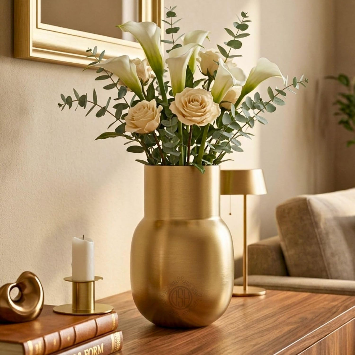 DSH Gold Flower Vase Modern Metal Flower Pot (6.5X11 Inch) for Home Décor Elegant Decorative Vase for Living Room, Office & Table Centerpiece