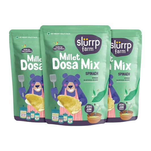 Slurrp Farm High Protein Millet Dosa Instant Mix, Supergrains And Spinach, Natural And Healthy Food, 150g (Pack Of 3)