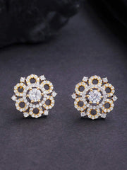 Priyaasi Beautiful White & Gold Floral Design Gold-Plated Ear Stud For Women and Girls