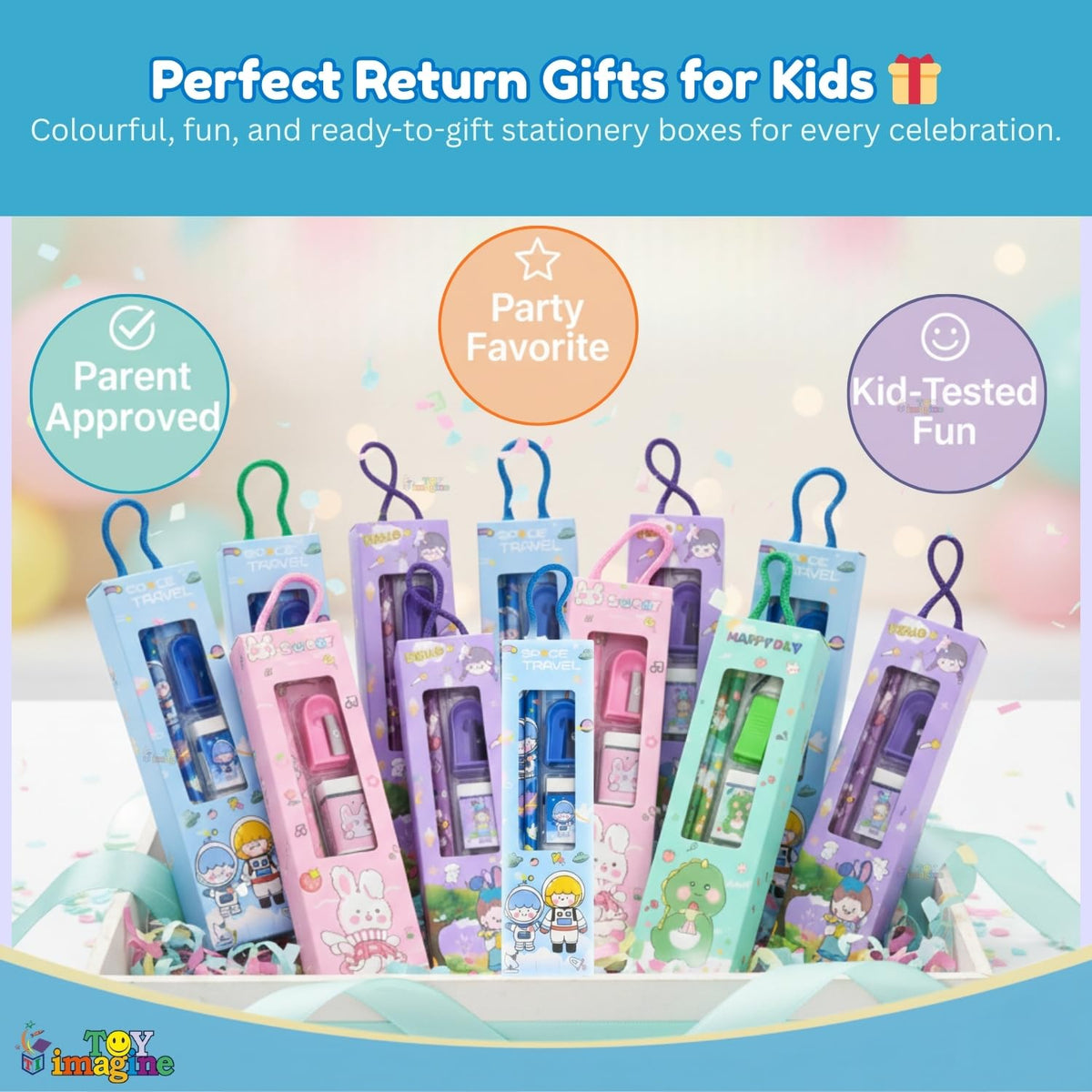 Toy Imagine Kids Stationery Kit for Birthday Return Gift | Pencils, Eraser, Scale & Sharpener | Ideal for School, Party Distribution, Kanjak, Festivals & Classroom Gifts (Pack of 12)