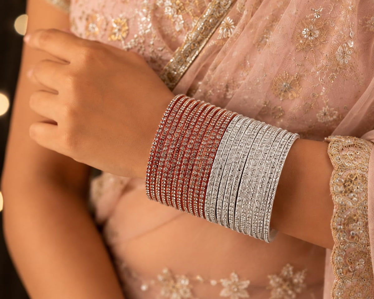 NMII Glass with Plain and Glossy Finished Bangle Set For Women and Girls