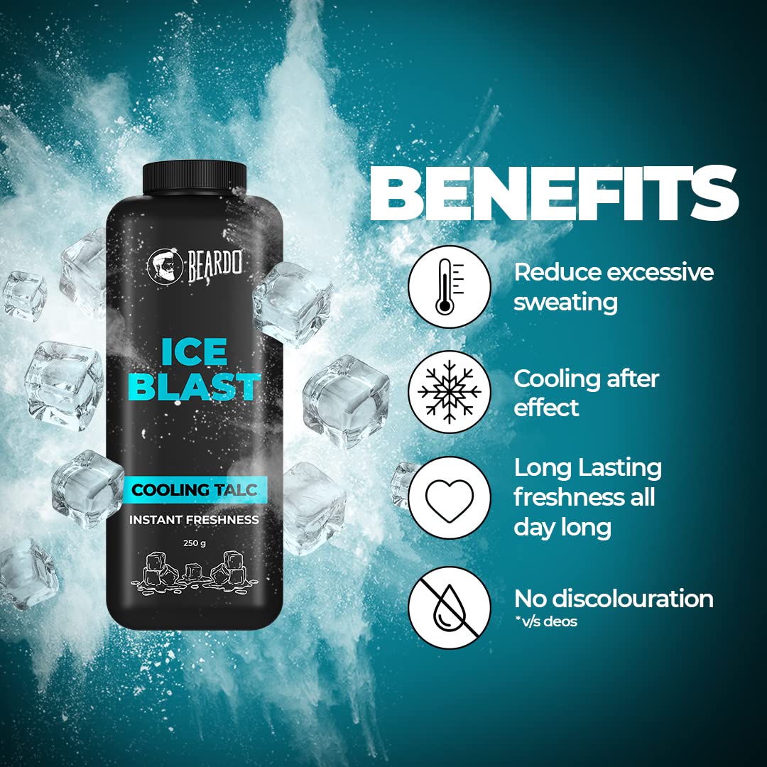 Beardo Ice Blast Talc powder for men | INSTANT ICY COOLING Talcum Powder Men | Combat heat with Menthol 250g