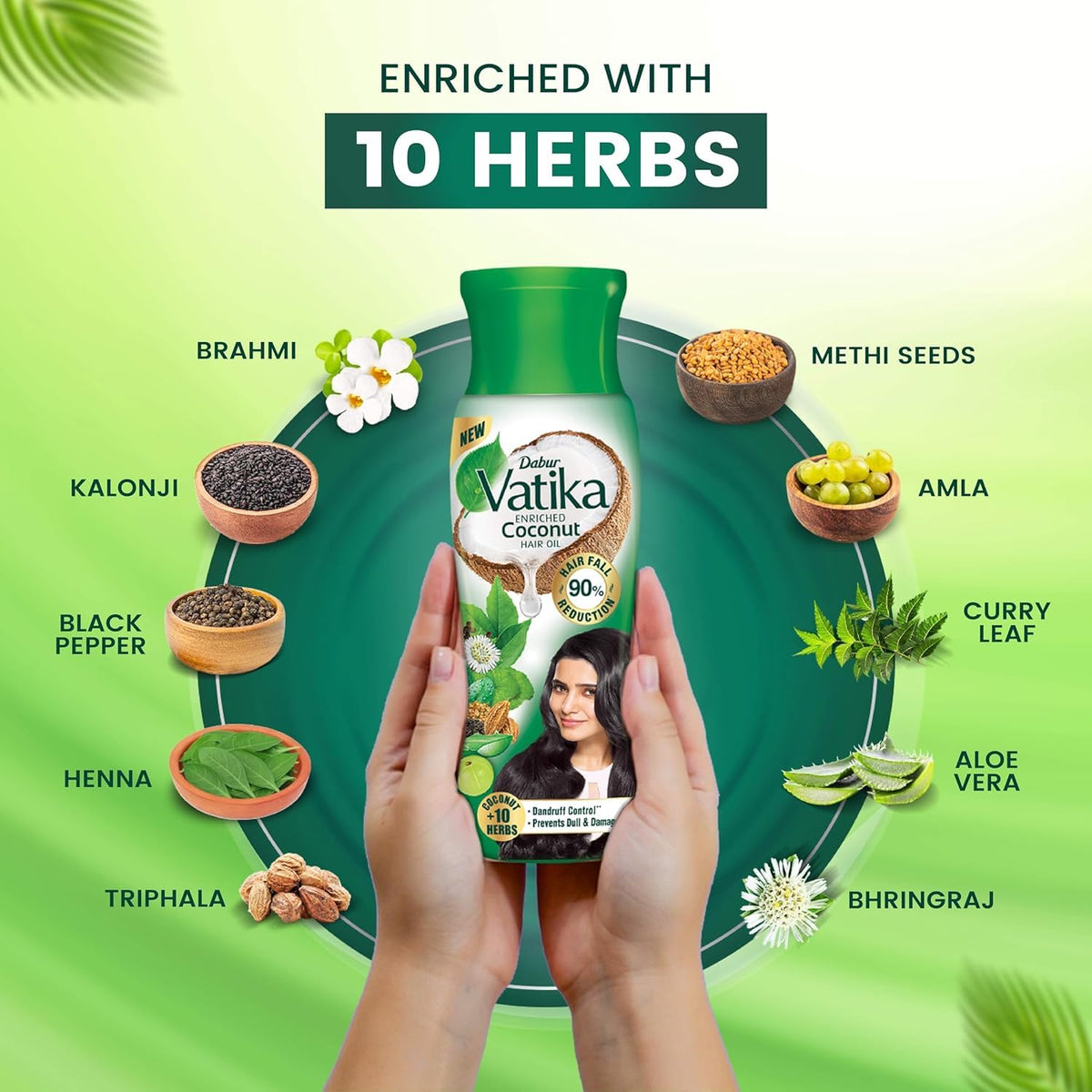 Dabur Vatika Enriched Coconut Hair Oil - 275 ml | For Strong, Thick & Shiny Hair | Controls Dandruff | Prevents Dull & Damage | Good for Scalp Health | Enriched with 10 Herbs