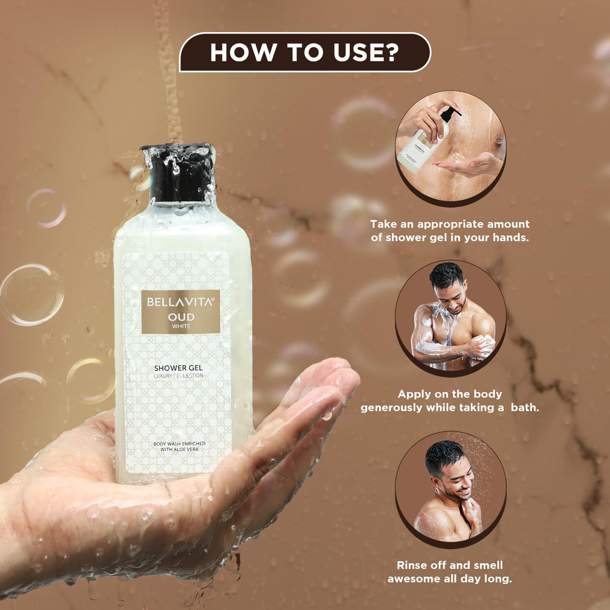 Bella Vita Luxury KLUB Man and OUD WHITE Body Wash Refreshing Shower Gel for Deep Cleansing, Hydrating & Moisturising Skin with Aloe Vera, 250 ml Each