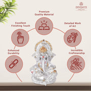 DIVINITI 999 Silver Plated Ganesha/Vinayaka/Vinayagar Idol for Car Dashboard Gifting/Ganesh Statue for Office Desk Puja Room Figurine 3.5 inches (8.89 x 5.08 cm)(Silver Matte), Religious