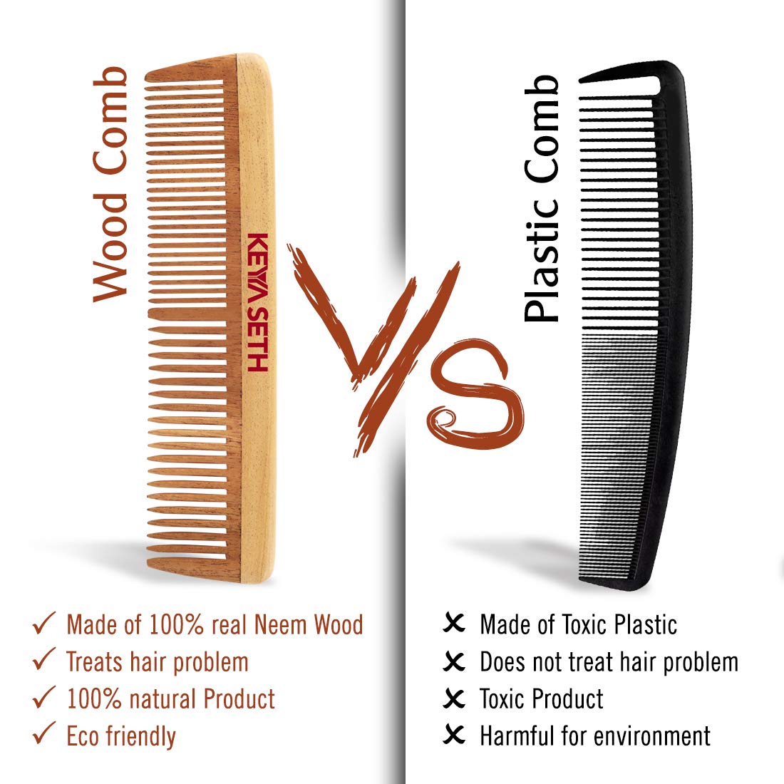 Keya Seth Aromatherapy, Organic Neem Wooden Comb II Massages Scalp, Stimulates Hair Growth, Removes Dandruff