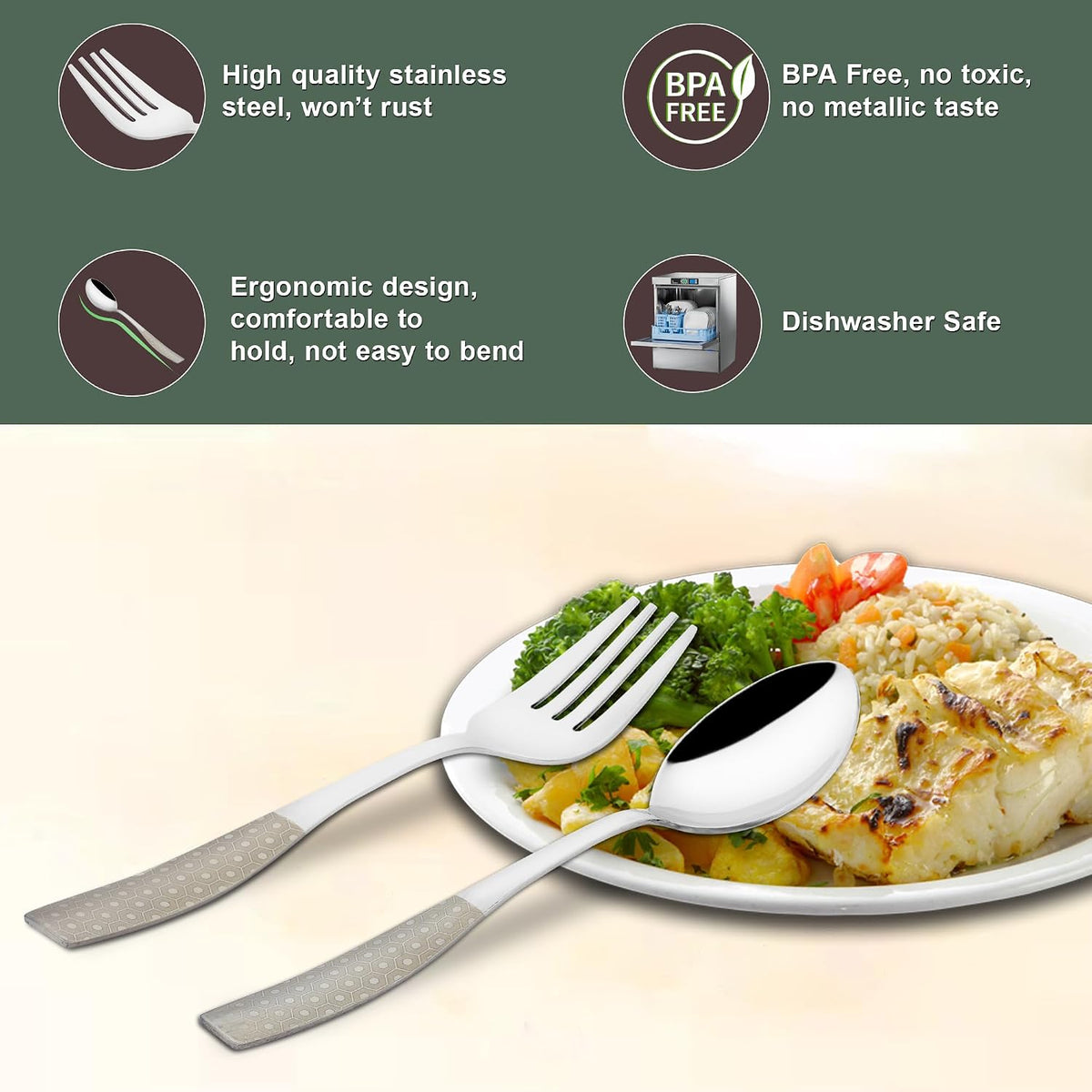 Parage 12 Pieces Stainless Steel Premium Cutlery Set for Home & Kitchen, Luxury Dining Tableware Small Spoon & Fork Gift, Laser Chammach Set, Silver Dazzle Design (6 Dinner Spoons & 6 Dinner Forks)